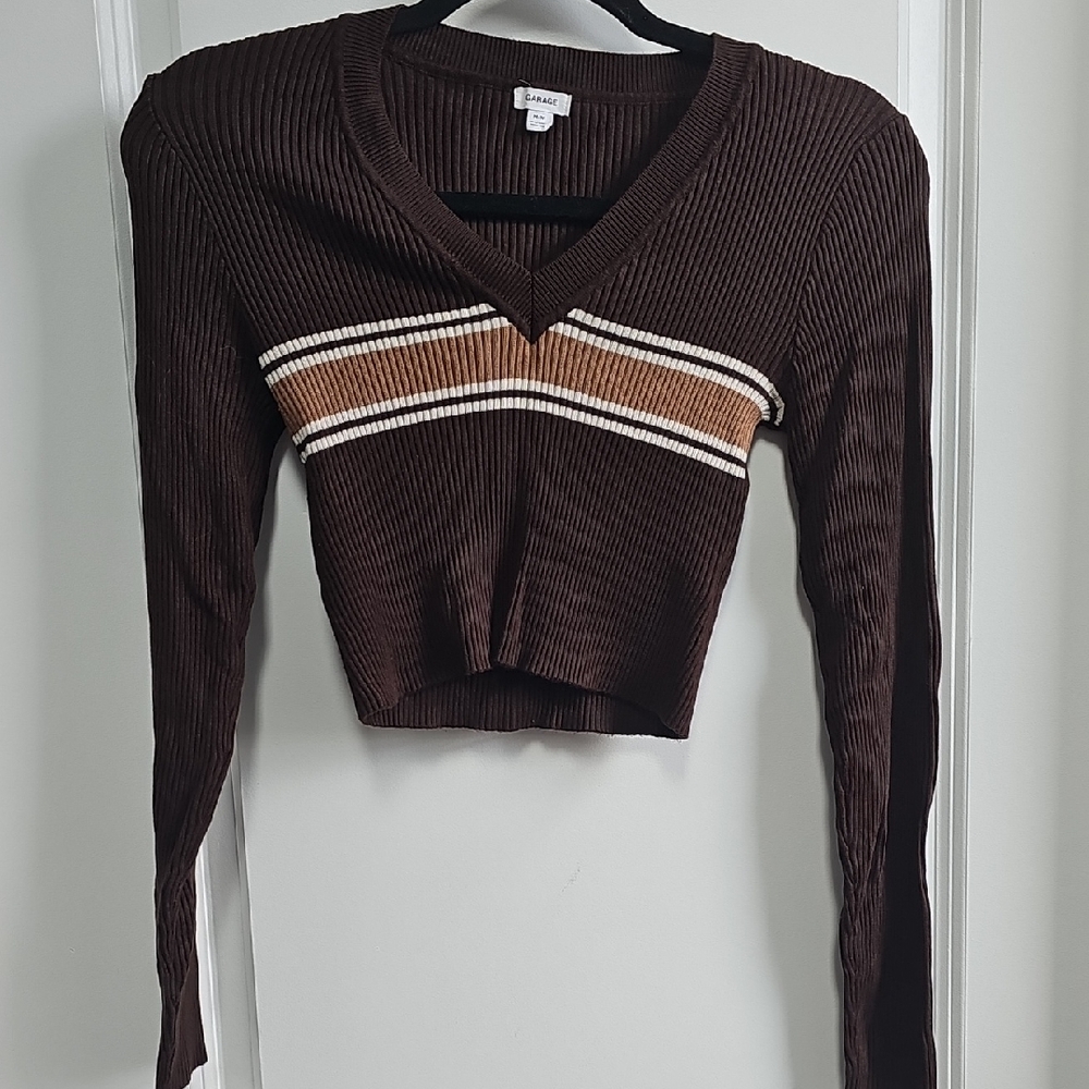 Garage Chocolate Ribbed Knit Top